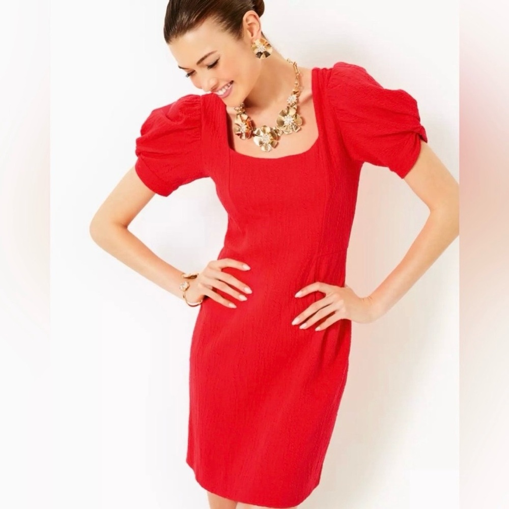 LILLY PULITZER Elisha Shift Dress in Rococo Red Wavy Knit Jacquard